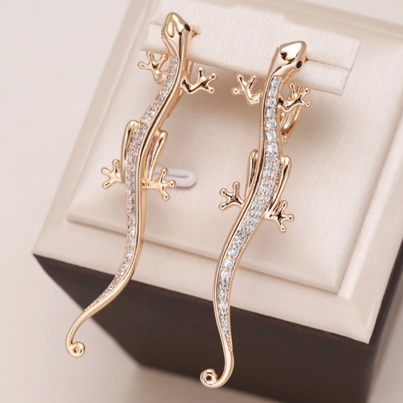 Rose Gold Tone Lizard Earrings with cubic zirconia - Picture 6 of 6